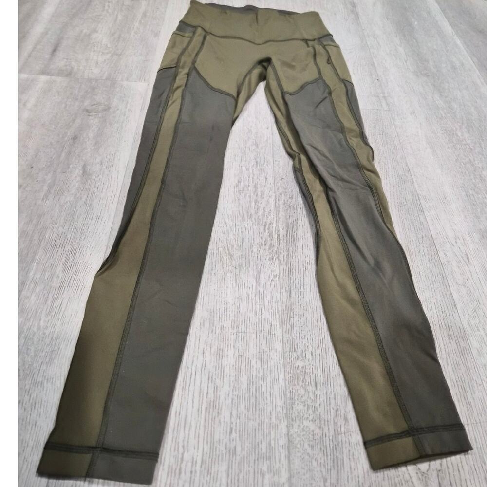 Lululemon 2 Tone Green Leggings With Pockets Size 6